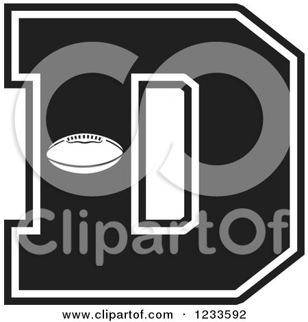 Clipart of a Black and White Football Letter D - Royalty Free Vector Illustration by Johnny Sajem