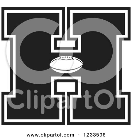 Clipart of a Black and White Football Letter H - Royalty Free Vector Illustration by Johnny Sajem