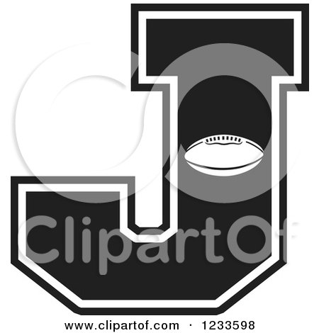 Clipart of a Black and White Football Letter J - Royalty Free Vector Illustration by Johnny Sajem