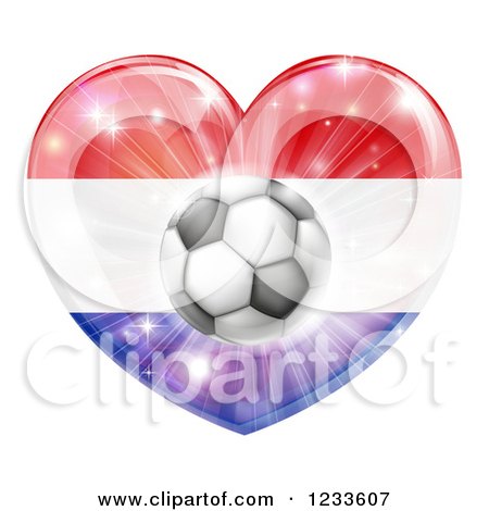 Clipart of a Reflective Netherlands Flag Heart and Soccer Ball - Royalty Free Vector Illustration by AtStockIllustration