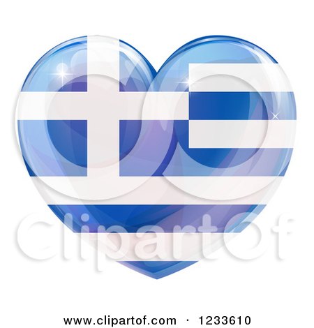 Clipart of a 3d Reflective Greek Flag Heart - Royalty Free Vector Illustration by AtStockIllustration