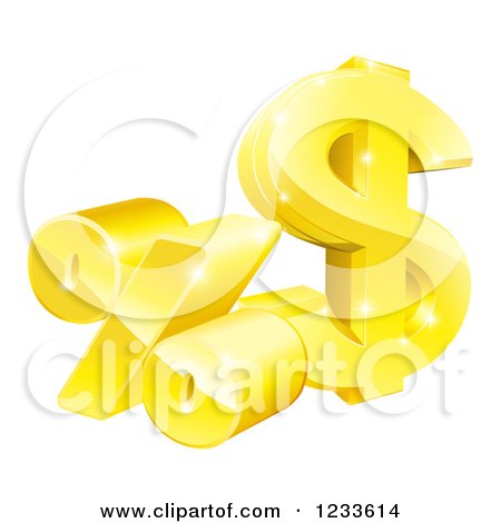 Clipart of a 3d Golden Percent and Dollar Symbol - Royalty Free Vector Illustration by AtStockIllustration