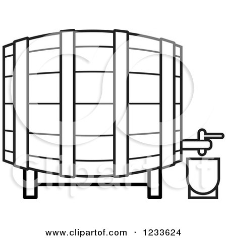 Clipart of a Black and White Wooden Wine or Beer Barrel - Royalty Free Vector Illustration by Lal Perera