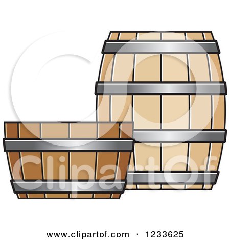 Clipart of a Half and Whole Wooden Barrel - Royalty Free Vector Illustration by Lal Perera