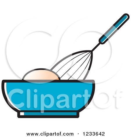 Clipart of a Whisk Egg and Blue Bowl - Royalty Free Vector Illustration by Lal Perera