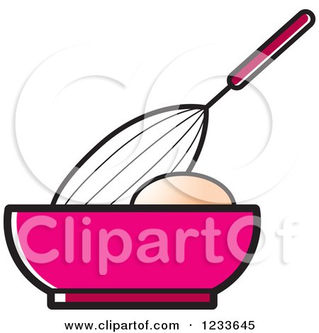 Clipart of a Whisk Egg and Pink Bowl - Royalty Free Vector Illustration by Lal Perera