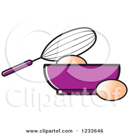 Clipart of a Whisk Egg and Purple Bowl - Royalty Free Vector Illustration by Lal Perera