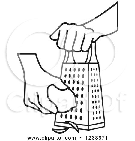 Clipart of a Black and White Hand Grating a Lemon - Royalty Free Vector Illustration by Lal Perera