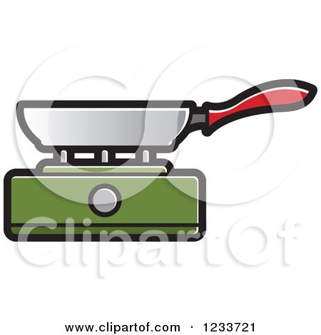 Clipart of a Pan on a Green Burner - Royalty Free Vector Illustration by Lal Perera