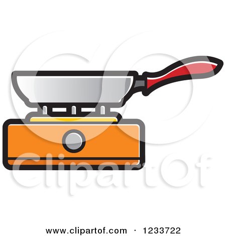 Clipart of a Pan on an Orange Burner - Royalty Free Vector Illustration by Lal Perera