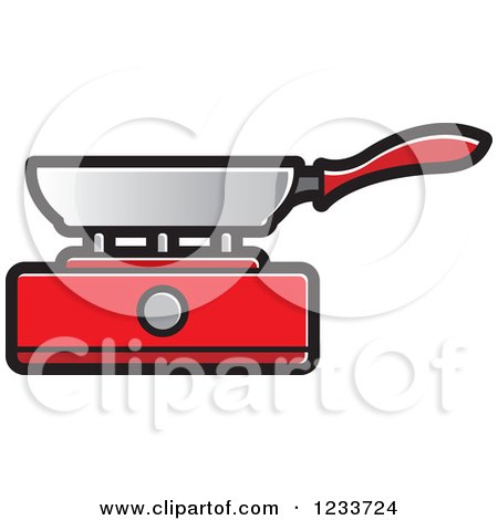 Clipart of a Pan on a Red Burner - Royalty Free Vector Illustration by Lal Perera