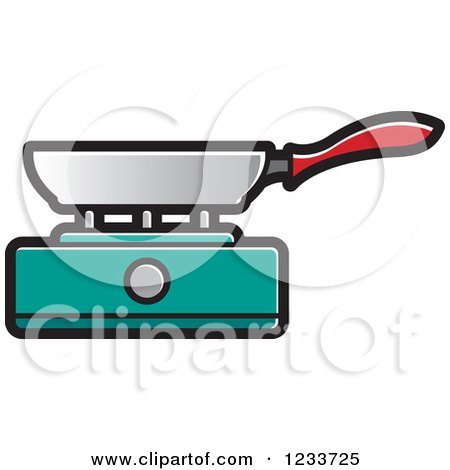 Clipart of a Pan on a Turquoise Burner - Royalty Free Vector Illustration by Lal Perera
