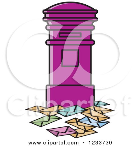 Clipart of a Purple Mailbox with Envelopes - Royalty Free Vector Illustration by Lal Perera