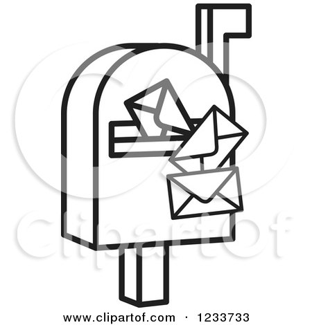 Clipart of a Black and White Mailbox and Envelopes - Royalty Free Vector Illustration by Lal Perera