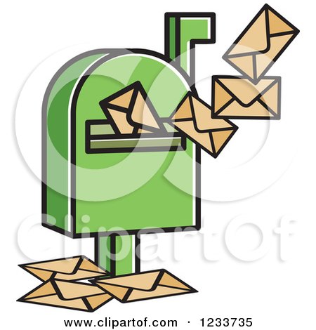 Clipart of a Green Mailbox and Envelopes - Royalty Free Vector Illustration by Lal Perera