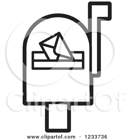 Clipart of a Black and White Mailbox with an Envelope - Royalty Free Vector Illustration by Lal Perera