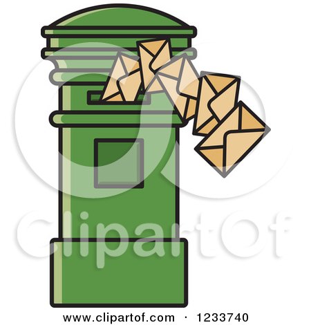 Clipart of a Green Mailbox with Envelopes - Royalty Free Vector Illustration by Lal Perera