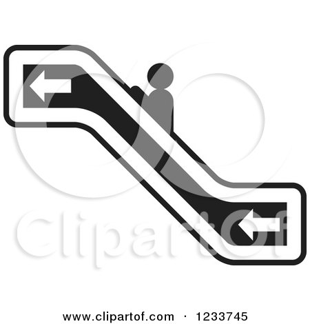 Clipart of a Person Going up a Black and White Escalator - Royalty Free Vector Illustration by Lal Perera