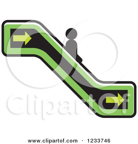 Clipart of a Person Going down a Green Escalator - Royalty Free Vector Illustration by Lal Perera