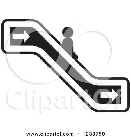 Clipart of a Person Going down a Black and White Escalator - Royalty Free Vector Illustration by Lal Perera