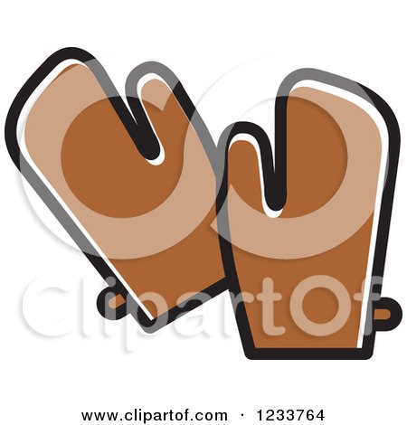 Clipart of Brown Oven Mitts - Royalty Free Vector Illustration by Lal Perera