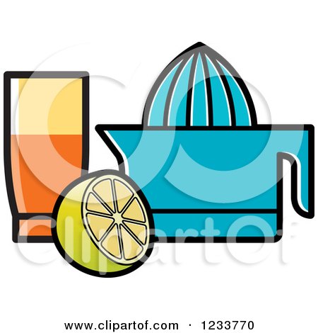 Clipart of a Blue Squeezer Glass and Lemons - Royalty Free Vector Illustration by Lal Perera