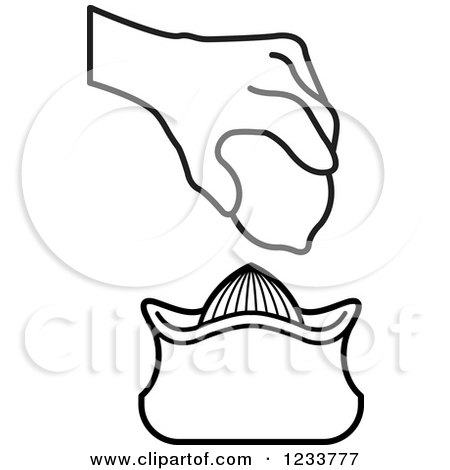 Clipart of a Black and White Hand Using a Lemon Squeezer - Royalty Free Vector Illustration by Lal Perera