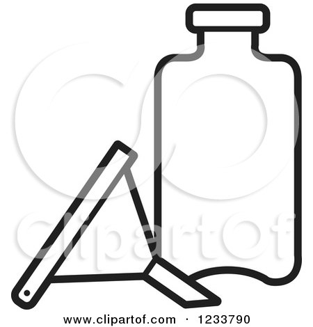 Clipart of a Black and White Funnel and Bottle - Royalty Free Vector Illustration by Lal Perera