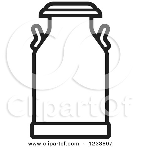 Clipart of a Black and White Milk Can - Royalty Free Vector