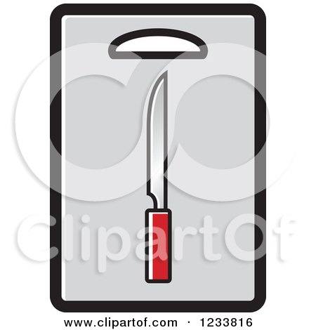 Clipart of a Knife on a Gray Cutting Board - Royalty Free Vector Illustration by Lal Perera