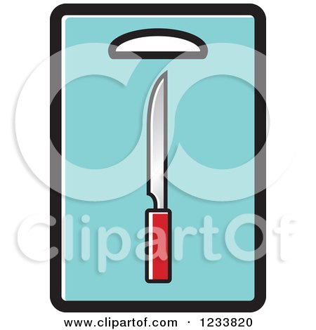 Clipart of a Knife on a Blue Cutting Board - Royalty Free Vector Illustration by Lal Perera