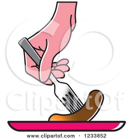 Clipart of a Hand Picking up Sausage on a Fork - Royalty Free Vector Illustration by Lal Perera