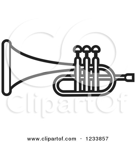 Clipart of a Black and White Trumpet 2 - Royalty Free Vector Illustration by Lal Perera