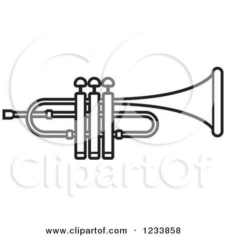 Clipart of a Black and White Trumpet 3 - Royalty Free Vector Illustration by Lal Perera