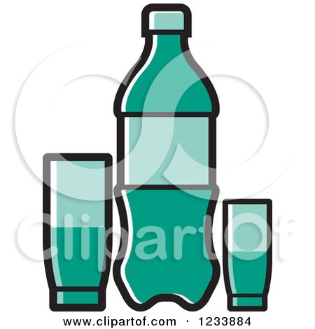 Clipart of a Turquoise Soda Bottle and Cups - Royalty Free Vector Illustration by Lal Perera