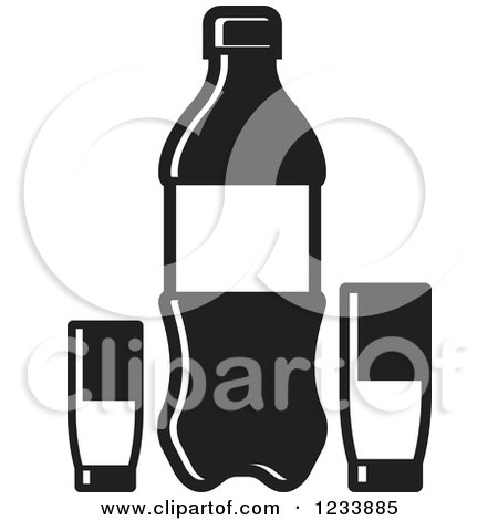 Clipart of a Black and White Soda Bottle and Cups 2 - Royalty Free Vector Illustration by Lal Perera