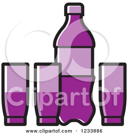 Clipart of a Purple Soda Bottle and Cups - Royalty Free Vector Illustration by Lal Perera