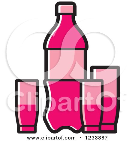 Clipart of a Pink Soda Bottle and Cups - Royalty Free Vector Illustration by Lal Perera
