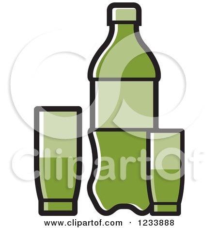 Clipart of a Green Soda Bottle and Cups - Royalty Free Vector Illustration by Lal Perera