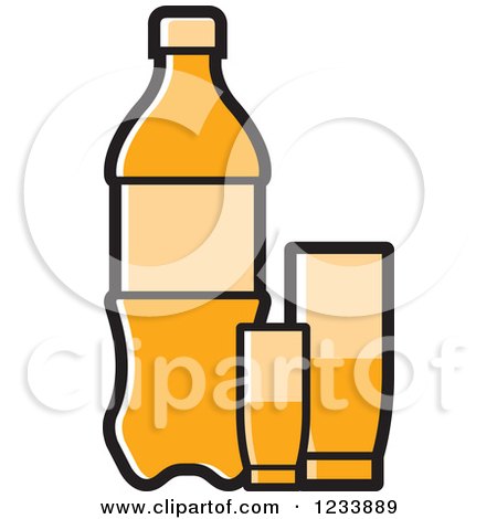 Clipart of an Orange Soda Bottle and Cups - Royalty Free Vector Illustration by Lal Perera
