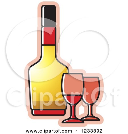Clipart of a Bottle and Wine Glasses 2 - Royalty Free Vector Illustration by Lal Perera
