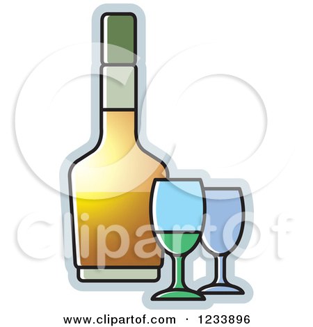 Clipart of a Bottle and Wine Glasses - Royalty Free Vector Illustration by Lal Perera