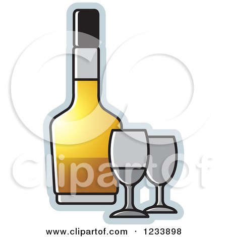 Clipart of a Bottle and Gray Wine Glasses - Royalty Free Vector Illustration by Lal Perera