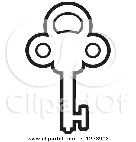 Clipart of a Black and White Skeleton Key - Royalty Free Vector Illustration by Lal Perera