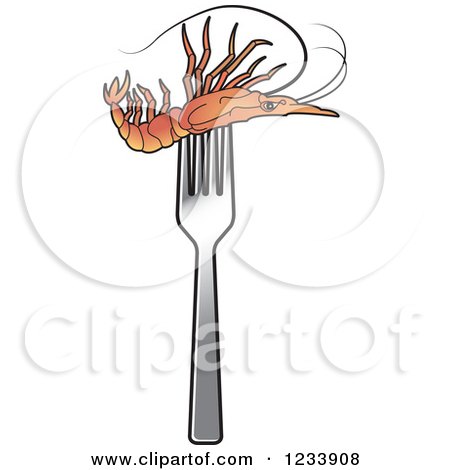Clipart of a Prawn on a Fork - Royalty Free Vector Illustration by Lal Perera