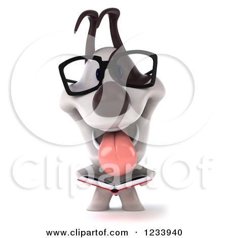 Clipart of a 3d Bespectacled Jack Russell Terrier Dog Reading - Royalty Free CGI Illustration by Julos