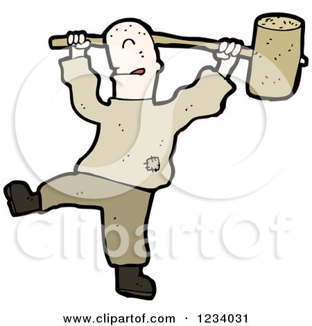 Clipart of a Man Swinging a Wood Hammer - Royalty Free Vector Illustration by lineartestpilot