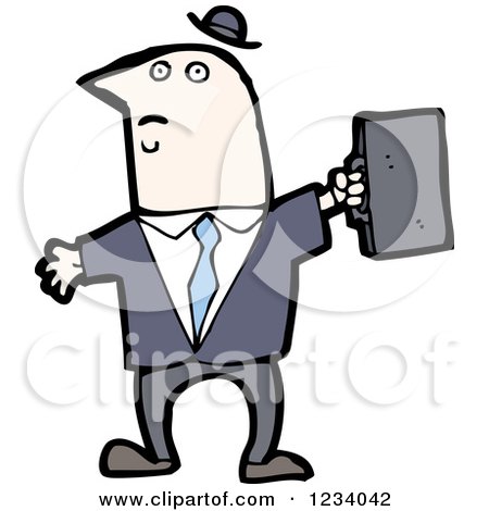 Clipart of a Businessman Holding up a Briefcase - Royalty Free Vector Illustration by lineartestpilot