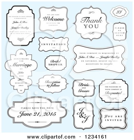 Clipart of Wedding Labels with Sample Text over Blue - Royalty Free Vector Illustration by BestVector