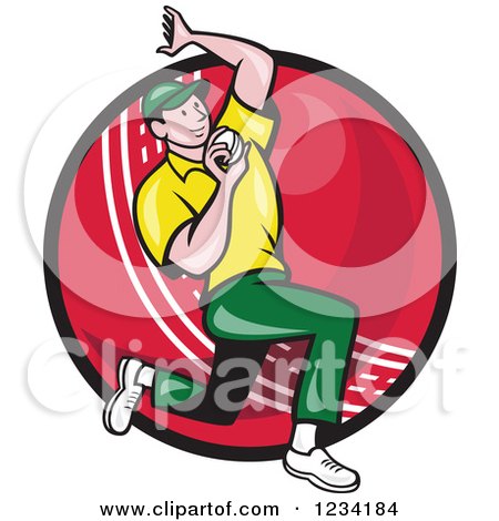 Clipart of a Cricket Bowler over a Ball 2 - Royalty Free Vector Illustration by patrimonio